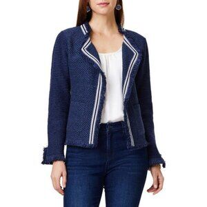 NIC+ZOE Ribbon Trim Fringe Mix Knit Blazer Women's M Dark Indigo Long Sleeves~